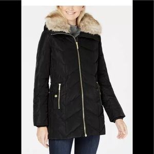 Michael Kors down puffer jacket coat faux fur hooded black XXS